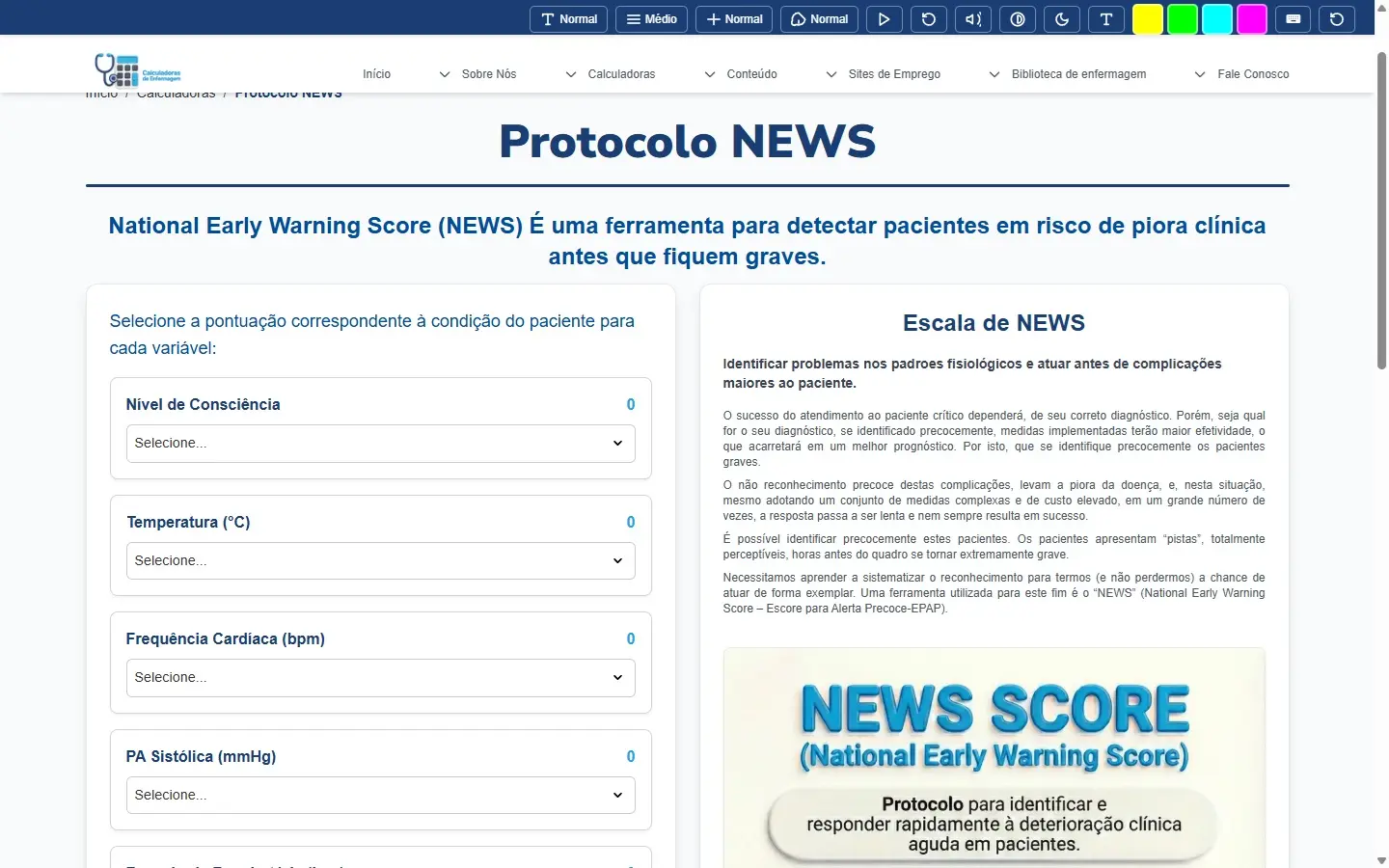 Página Calculadora NEWS